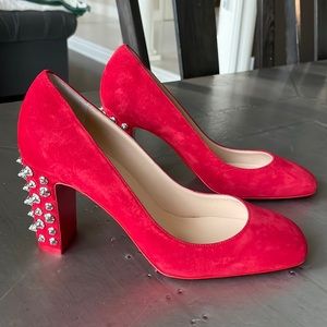 Christian louboutin Donna stud 85mm loubi red suede pump spike silver sz 37.5